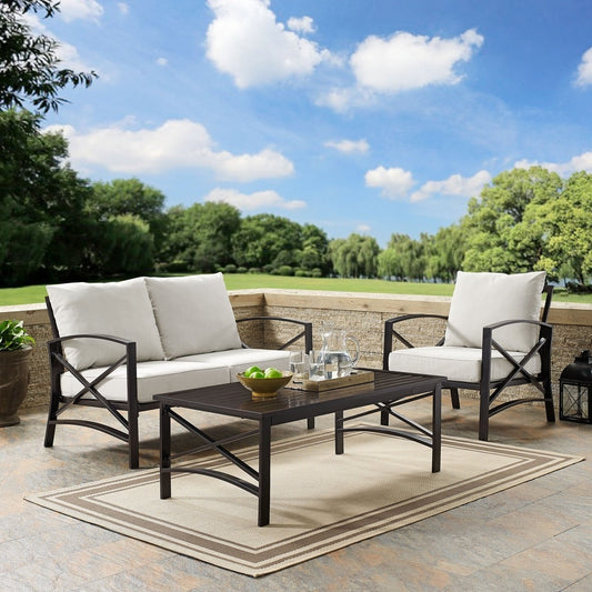 Crosley Kaplan 3 Piece Outdoor Loveseat Patio Furniture Set - 95.5W x 66.5D x 36H