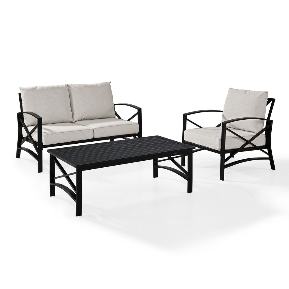 Crosley Kaplan 3 Piece Outdoor Loveseat Patio Furniture Set - 95.5W x 66.5D x 36H