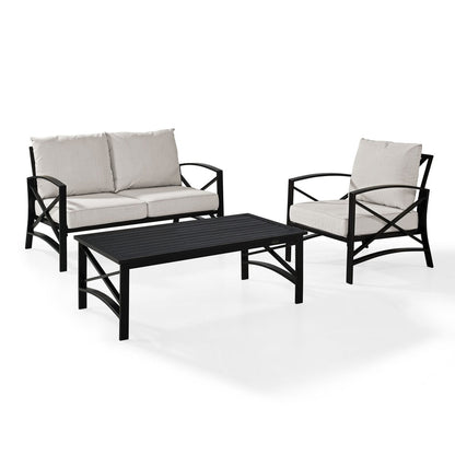 Crosley Kaplan 3 Piece Outdoor Loveseat Patio Furniture Set - 95.5W x 66.5D x 36H