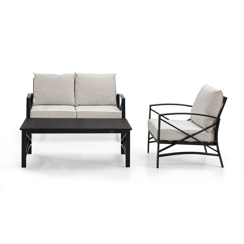 Crosley Kaplan 3 Piece Outdoor Loveseat Patio Furniture Set - 95.5W x 66.5D x 36H