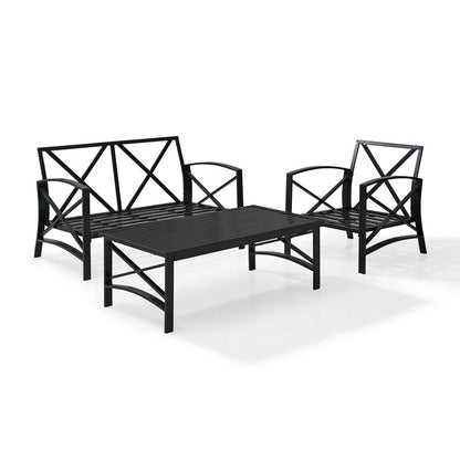 Crosley Kaplan 3 Piece Outdoor Loveseat Patio Furniture Set - 95.5W x 66.5D x 36H