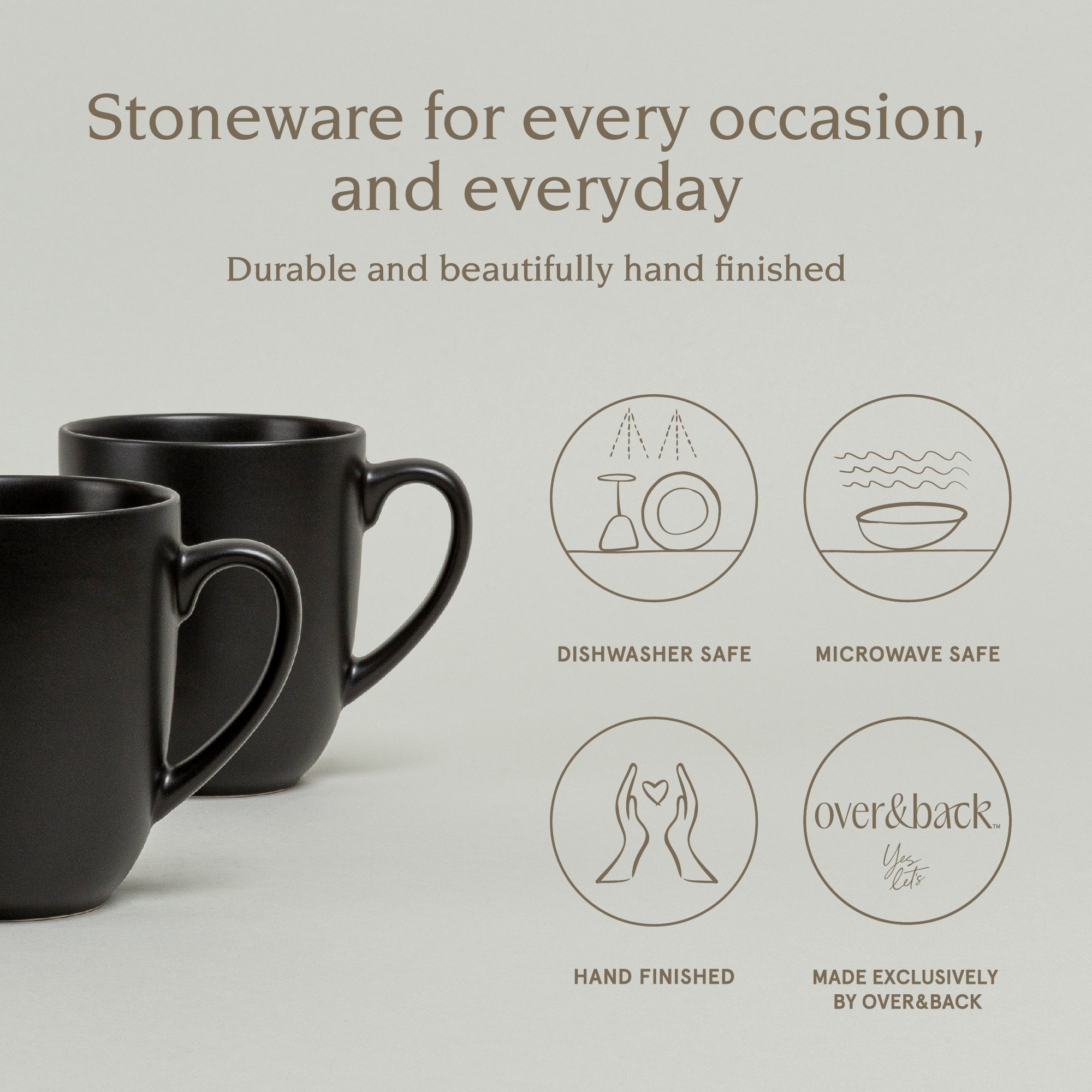 over&back Coupe 15oz Semi-Matte Stoneware Mugs, Set of 4
