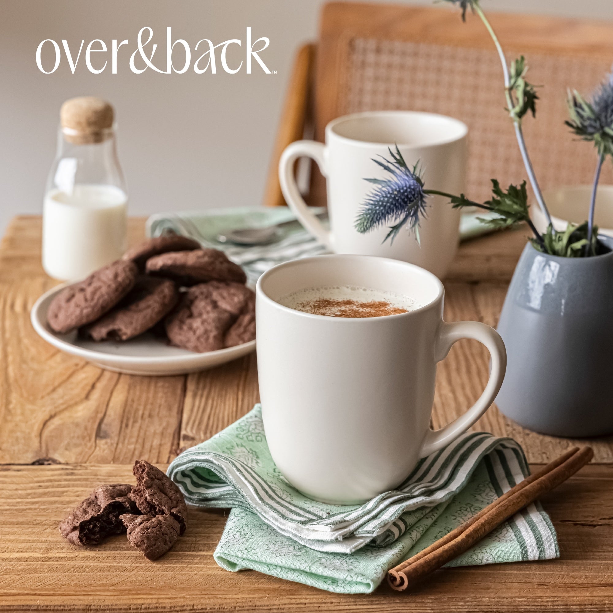 over&back Coupe 15oz Semi-Matte Stoneware Mugs, Set of 4