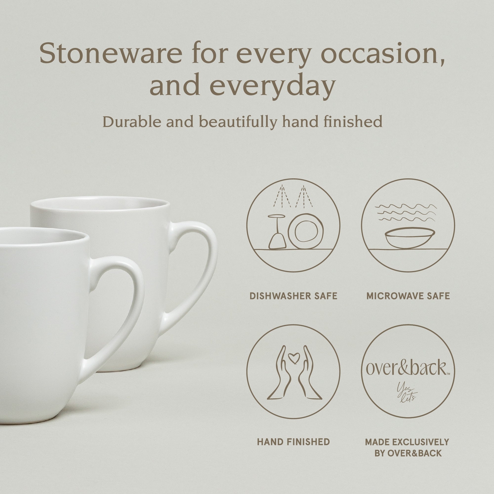 over&back Coupe 15oz Semi-Matte Stoneware Mugs, Set of 4